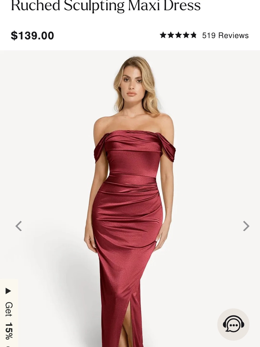 Off-Shoulder Ruched Maxi Dress with shape wear in red